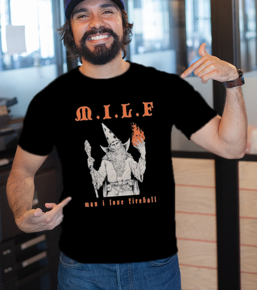 M.I.L.F Man I Love Fireball Wizard Holding Fire Fantasy Theme T-Shirt