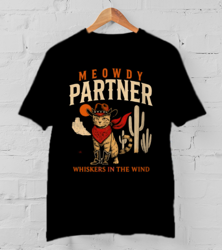 Meowdy Partner Cowboy Cat Western Bandana Wild West Theme T-Shirt