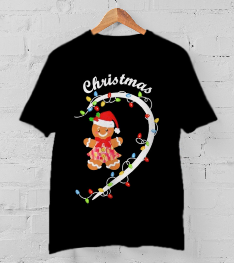 Merry Christmas Gingerbread Couple Festive Pajama Matching Holiday Lights T-Shirt