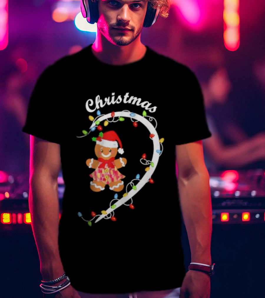 Merry Christmas Gingerbread Couple Festive Pajama Matching Holiday Lights T-Shirt