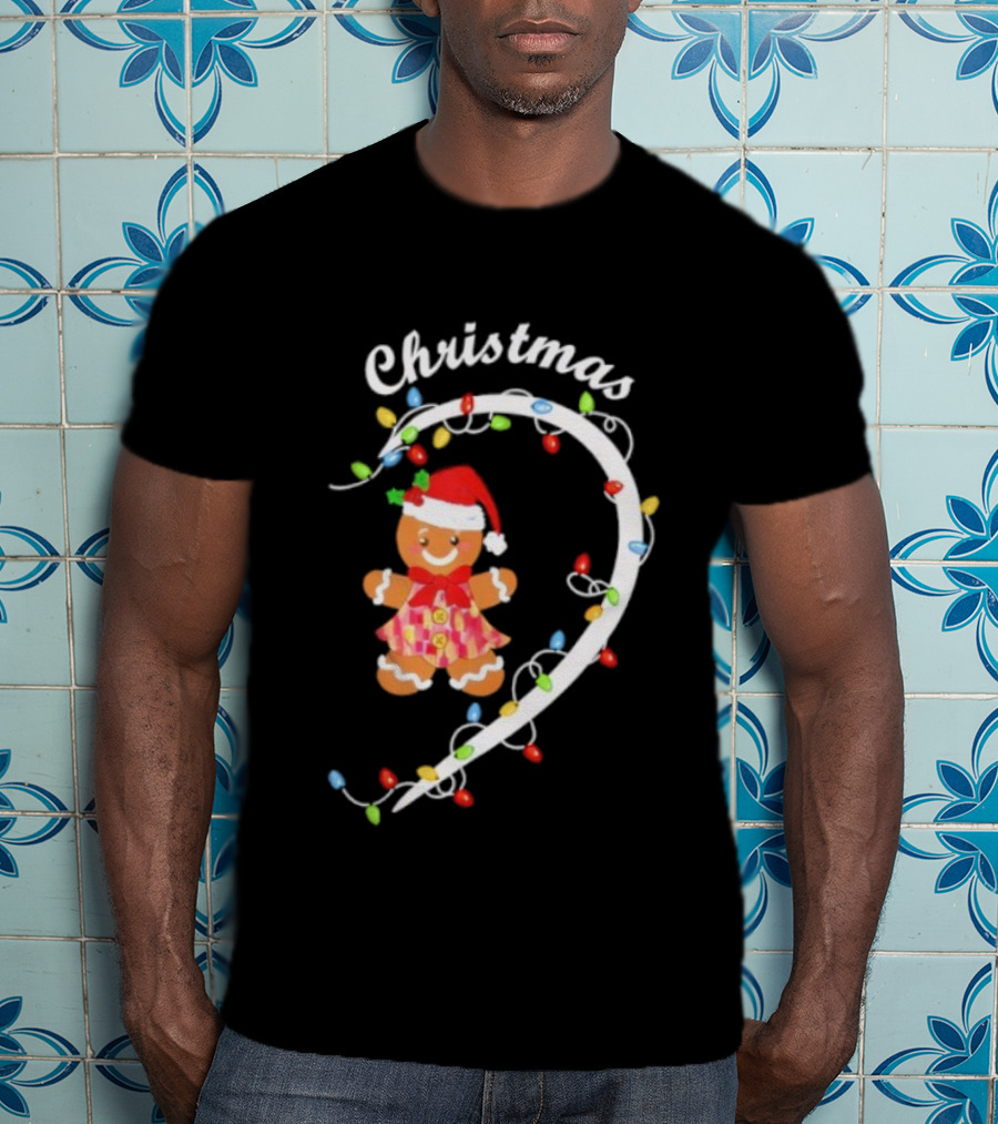 Merry Christmas Gingerbread Couple Festive Pajama Matching Holiday Lights T-Shirt