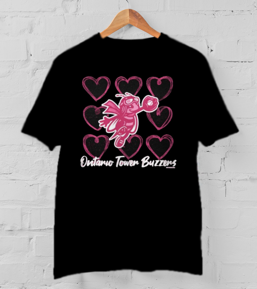 Ontario Tower Buzzers Pink Bee Heart Pattern T-Shirt
