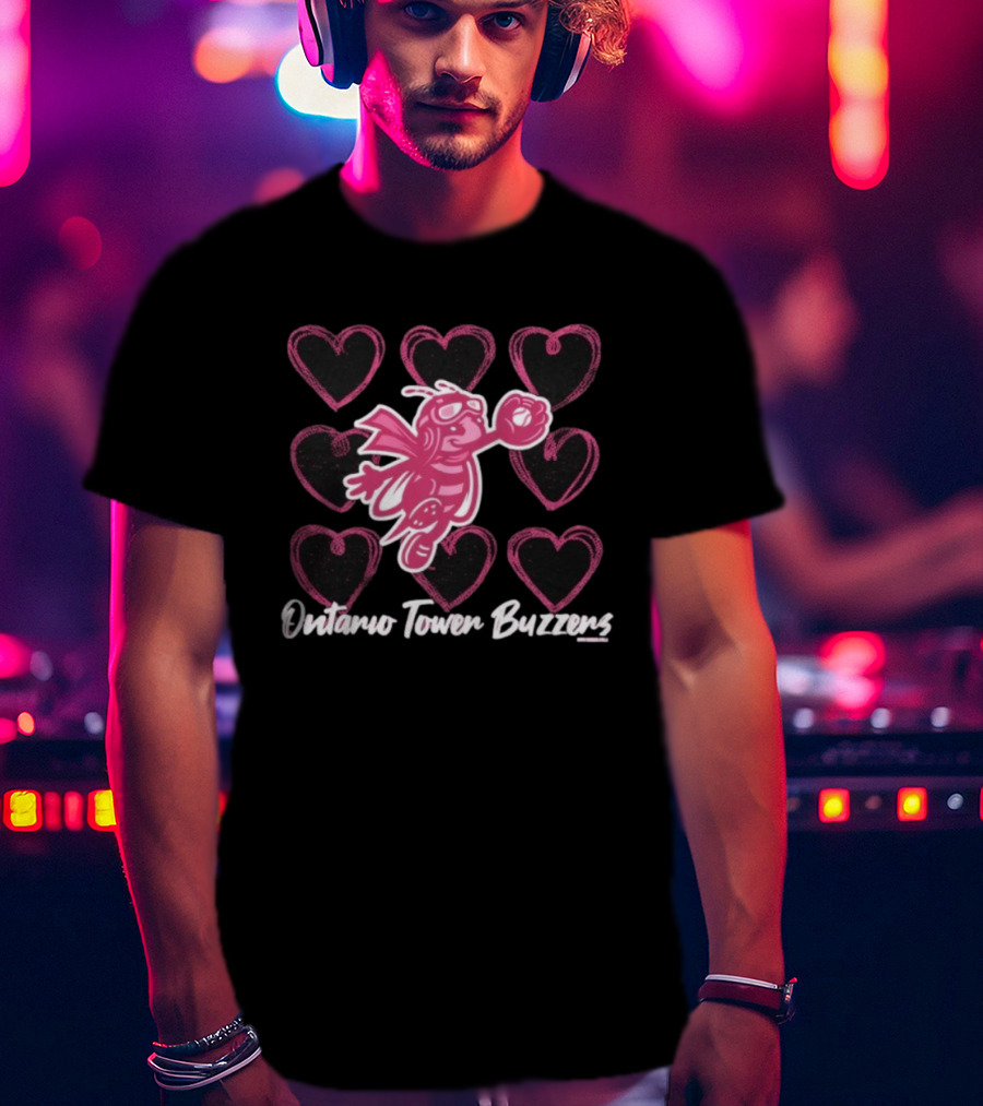Ontario Tower Buzzers Pink Bee Heart Pattern T-Shirt