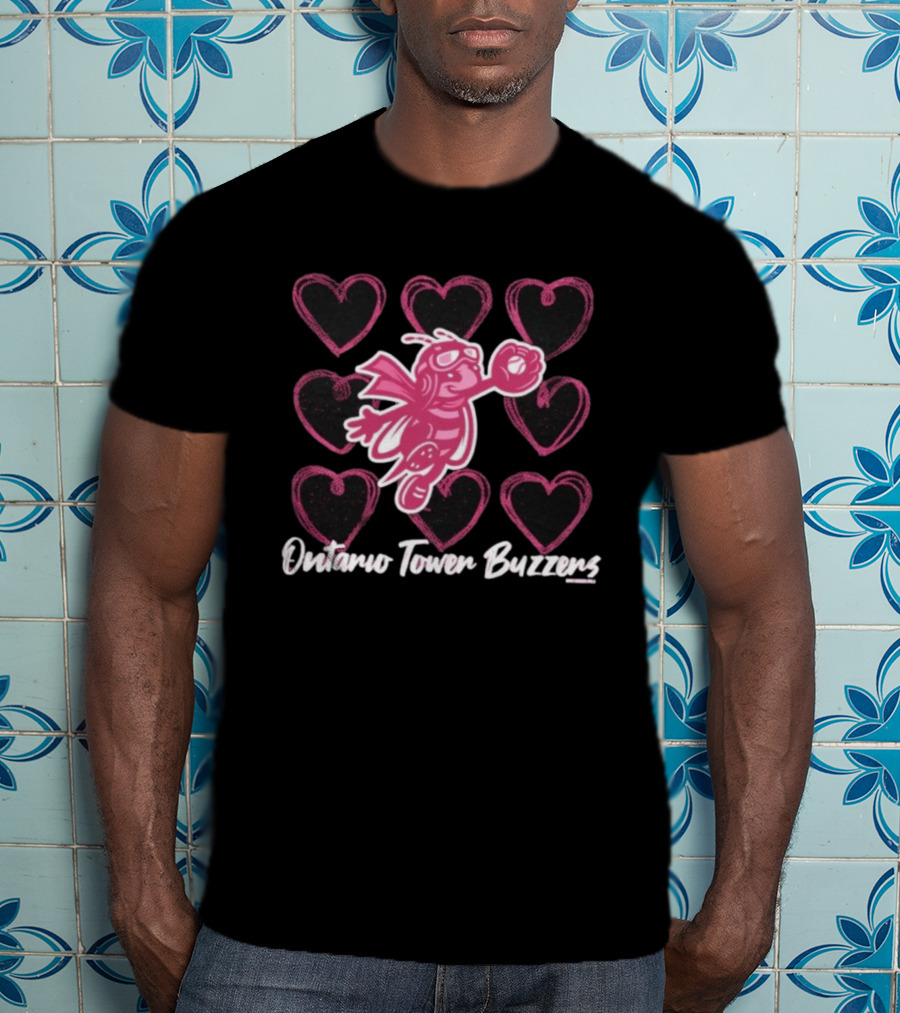 Ontario Tower Buzzers Pink Bee Heart Pattern T-Shirt