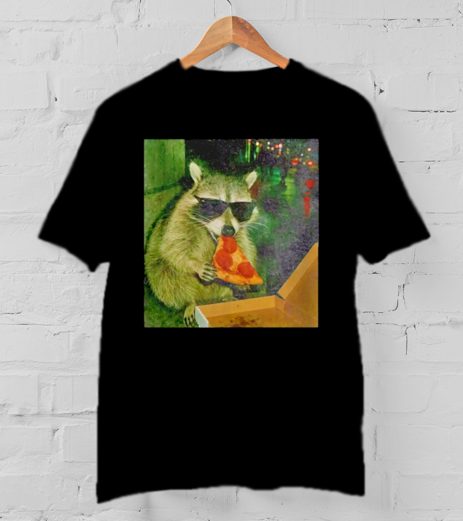 Raccoon Wearing Sunglasses Eating Pepperoni Pizza T-Shirt