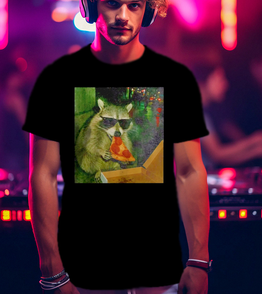 Raccoon Wearing Sunglasses Eating Pepperoni Pizza T-Shirt