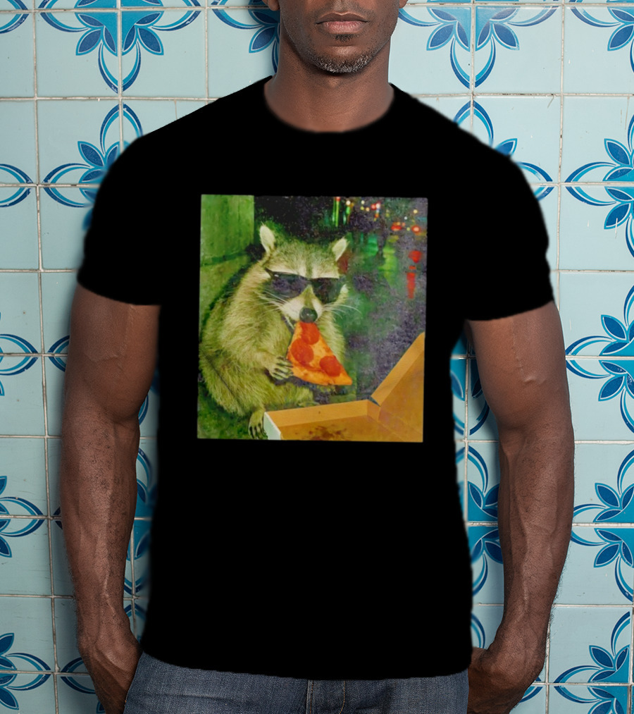 Raccoon Wearing Sunglasses Eating Pepperoni Pizza T-Shirt