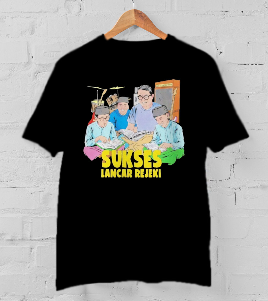 Sukses Lancar Rejeki Illustration With Reading Group And Musical Instruments T-Shirt