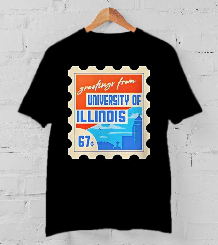 Greetings From University Of Illinois Stamp 67 Cents Iconic Design T-Shirt