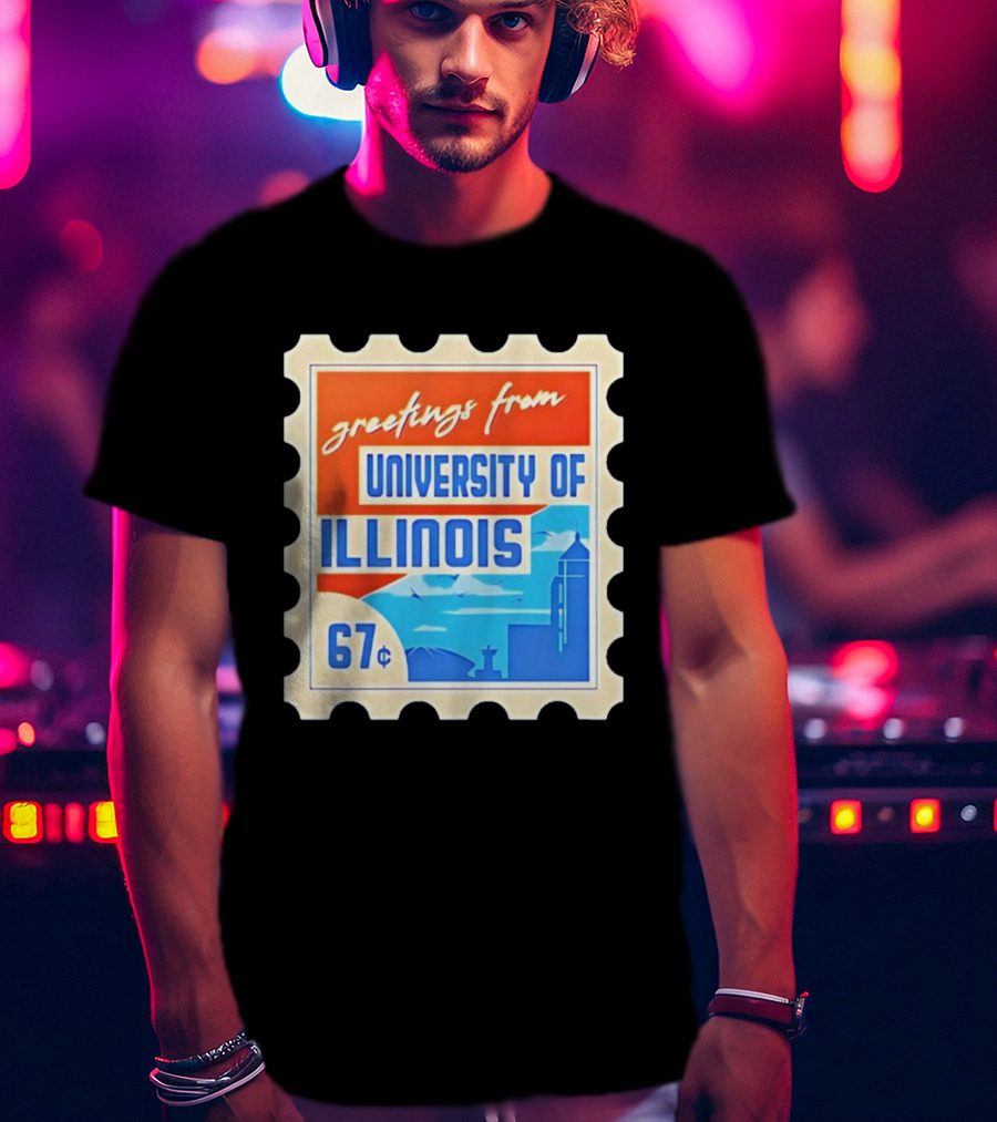 Greetings From University Of Illinois Stamp 67 Cents Iconic Design T-Shirt