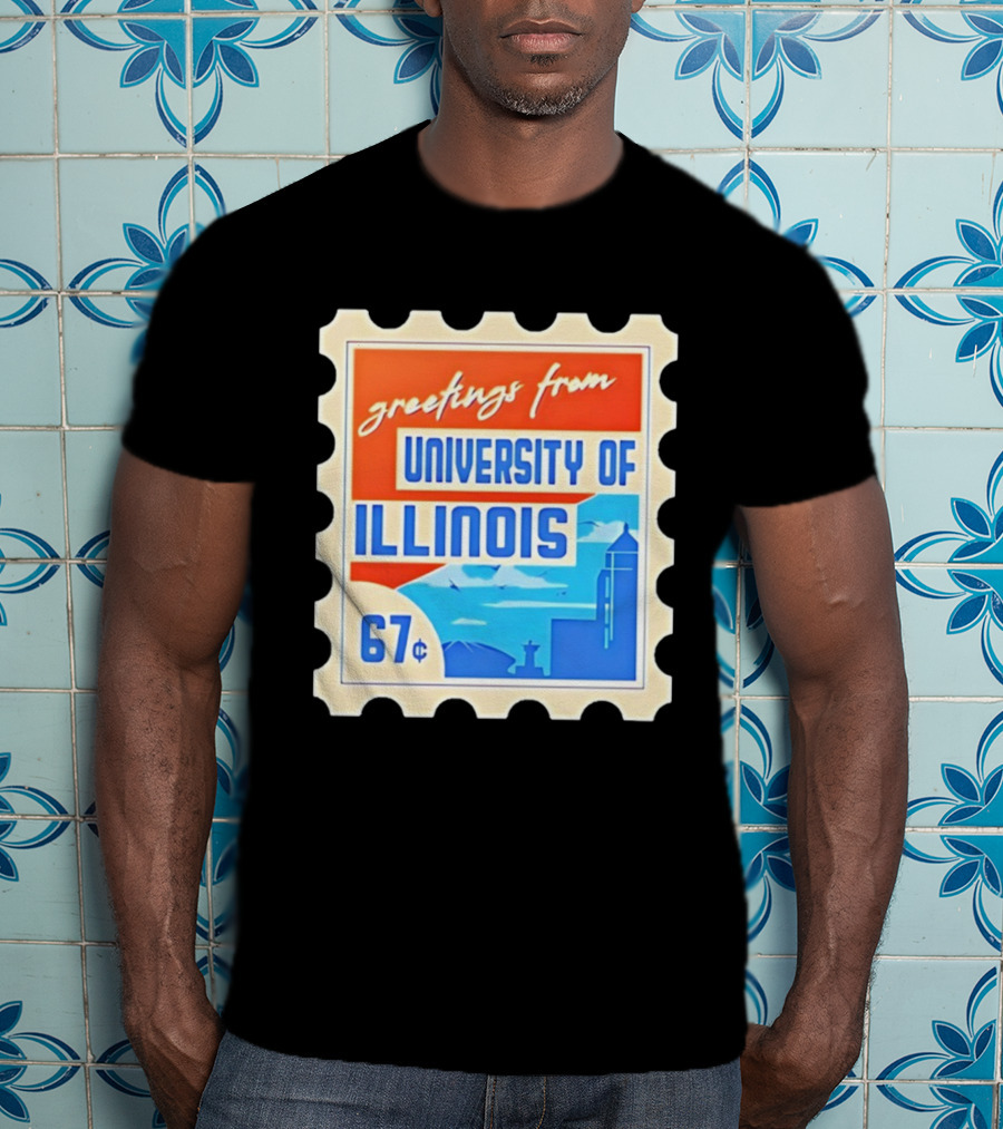 Greetings From University Of Illinois Stamp 67 Cents Iconic Design T-Shirt