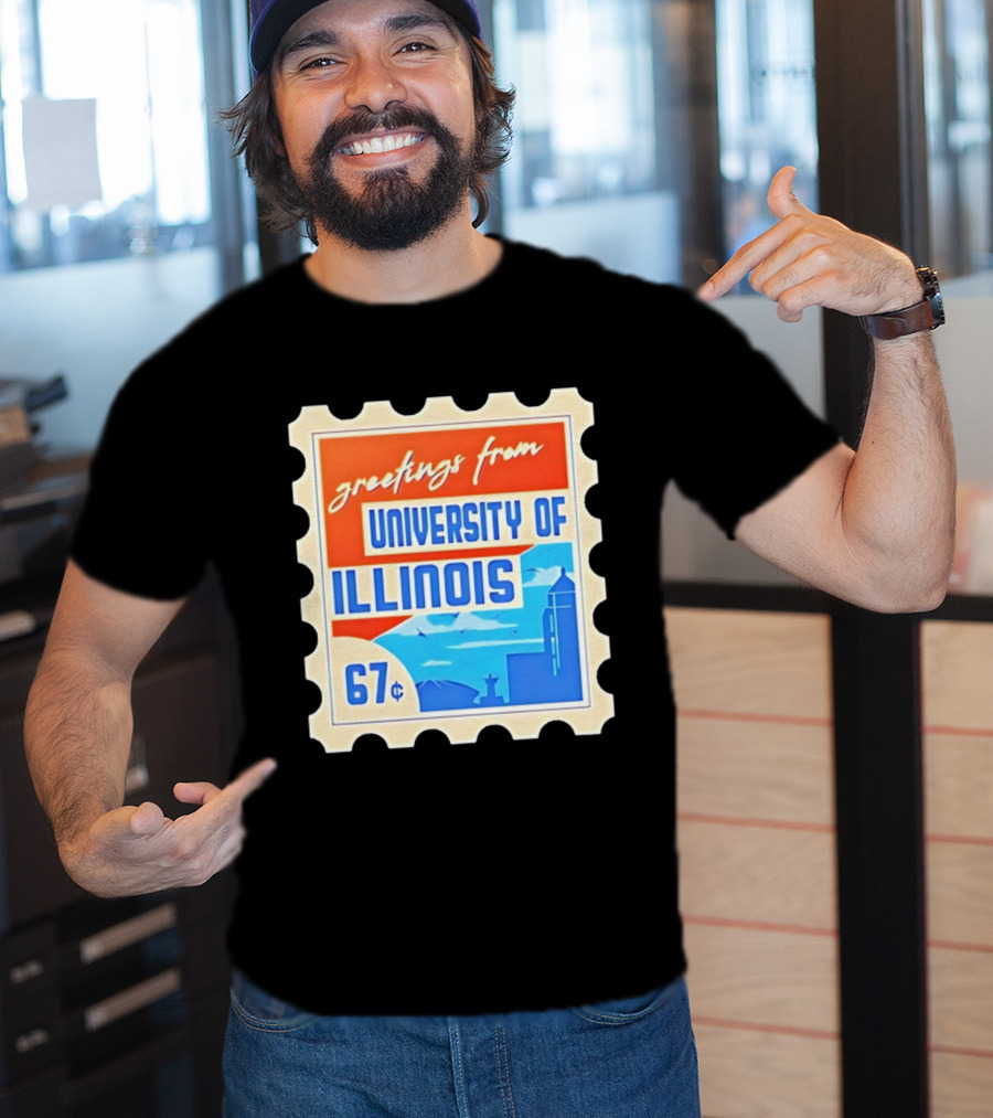 Greetings From University Of Illinois Stamp 67 Cents Iconic Design T-Shirt