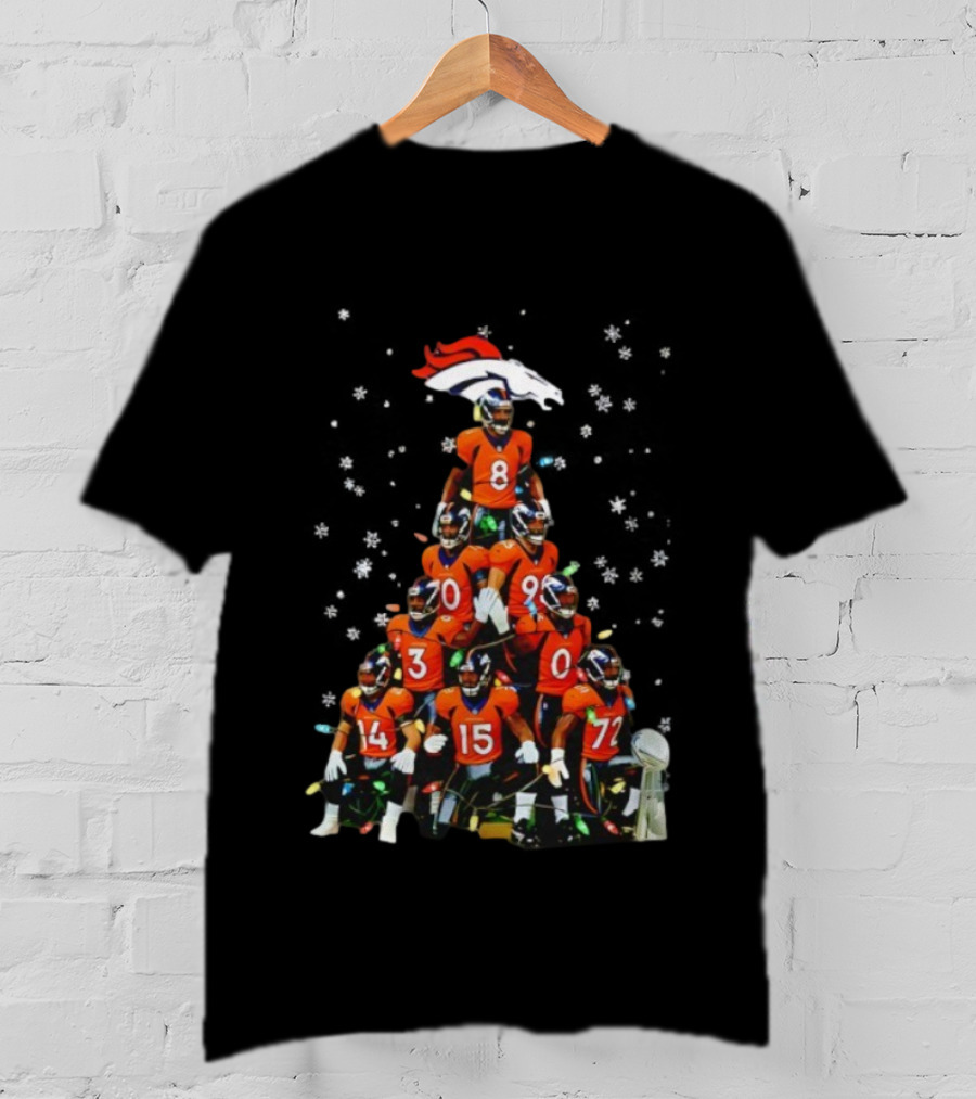 Broncos Super Bowl Trophy Christmas Tree Players Football Fan Apparel T-Shirt