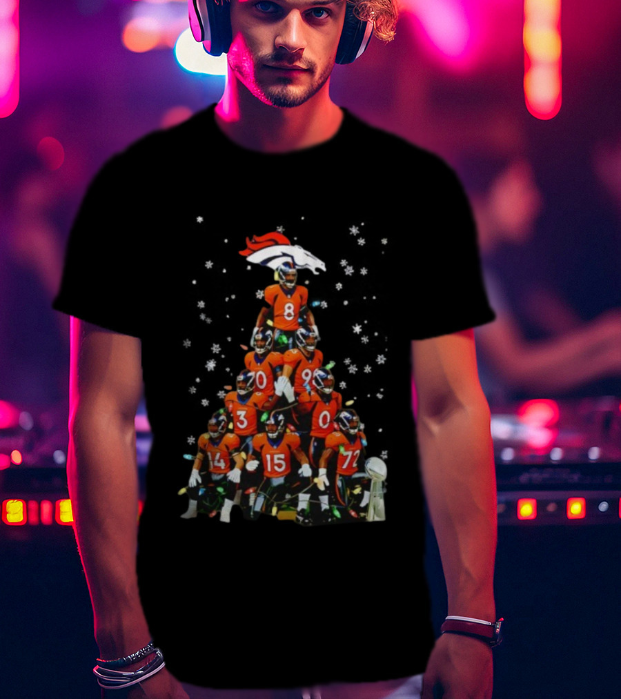 Broncos Super Bowl Trophy Christmas Tree Players Football Fan Apparel T-Shirt