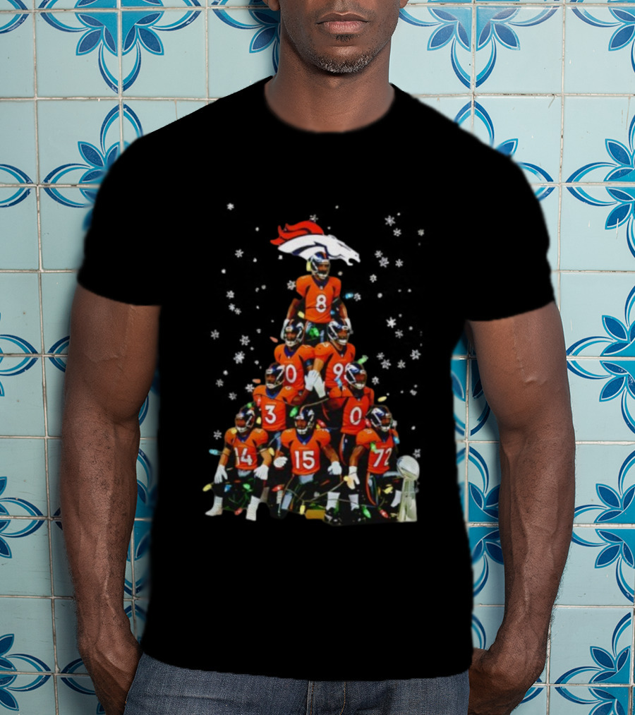 Broncos Super Bowl Trophy Christmas Tree Players Football Fan Apparel T-Shirt