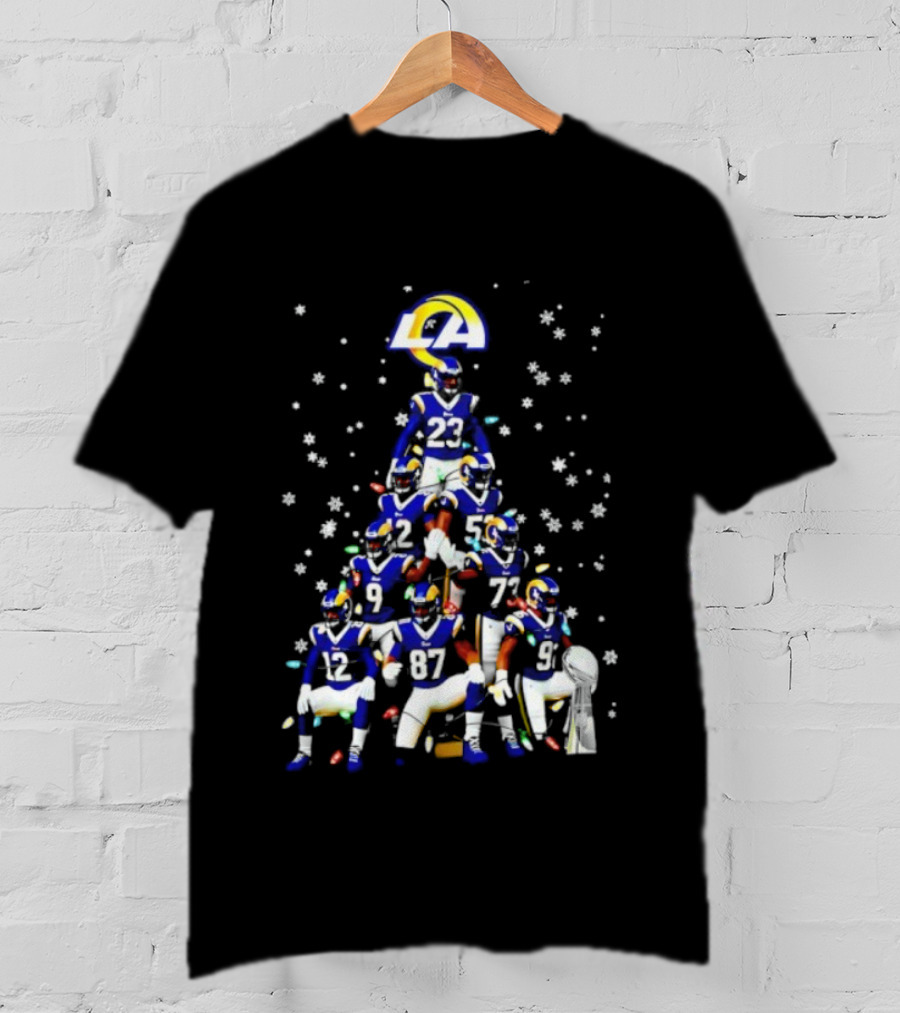 Los Angeles Rams Super Bowl Trophy Christmas Tree Player Formation T-Shirt