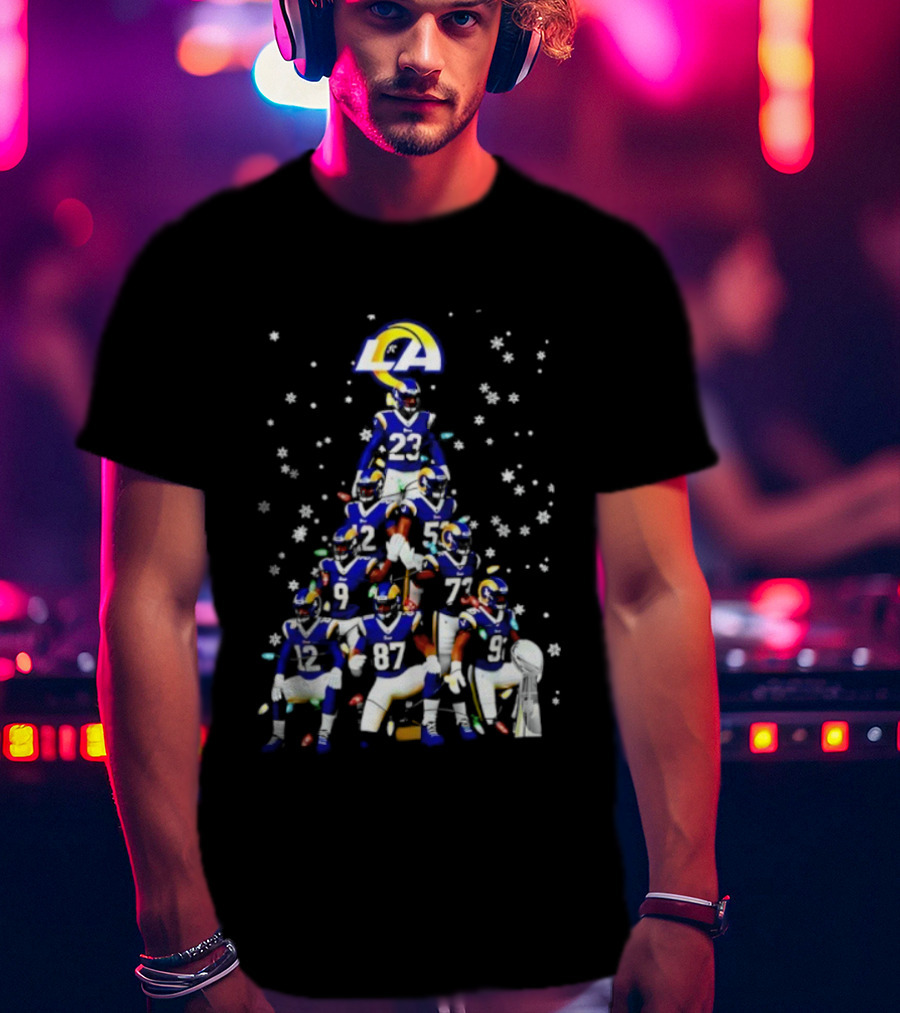 Los Angeles Rams Super Bowl Trophy Christmas Tree Player Formation T-Shirt
