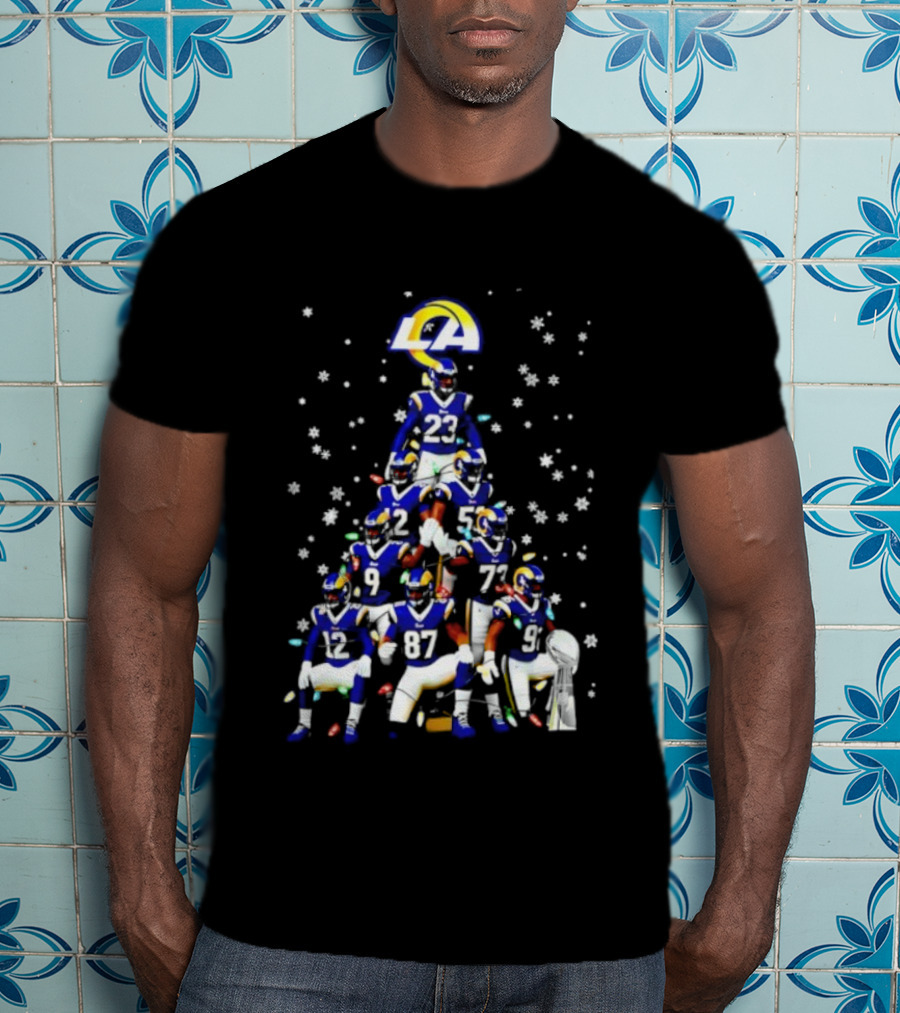 Los Angeles Rams Super Bowl Trophy Christmas Tree Player Formation T-Shirt