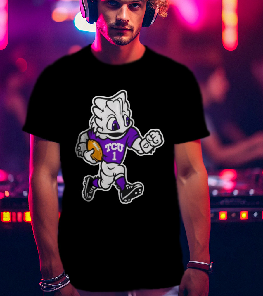 TCU SuperFrog Mascot Football Player With TCU 1 Jersey T-Shirt