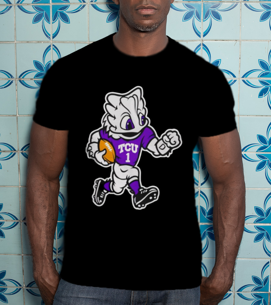 TCU SuperFrog Mascot Football Player With TCU 1 Jersey T-Shirt