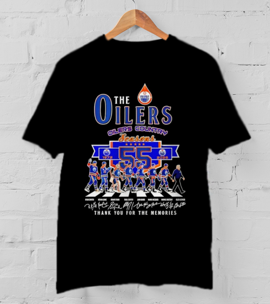 Edmonton Oilers Country 55 Seasons 1972-2026 Signatures Abbey Road Thank You T-Shirt