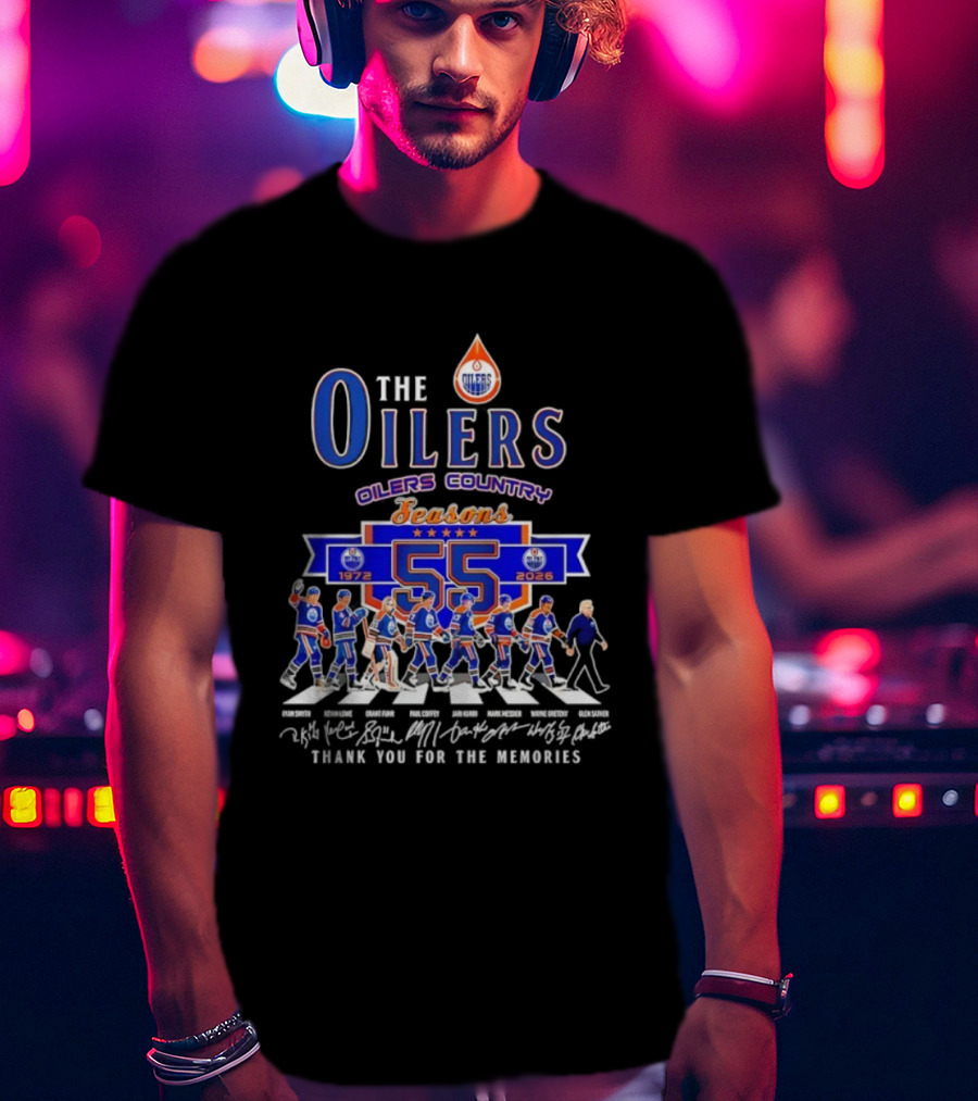 Edmonton Oilers Country 55 Seasons 1972-2026 Signatures Abbey Road Thank You T-Shirt