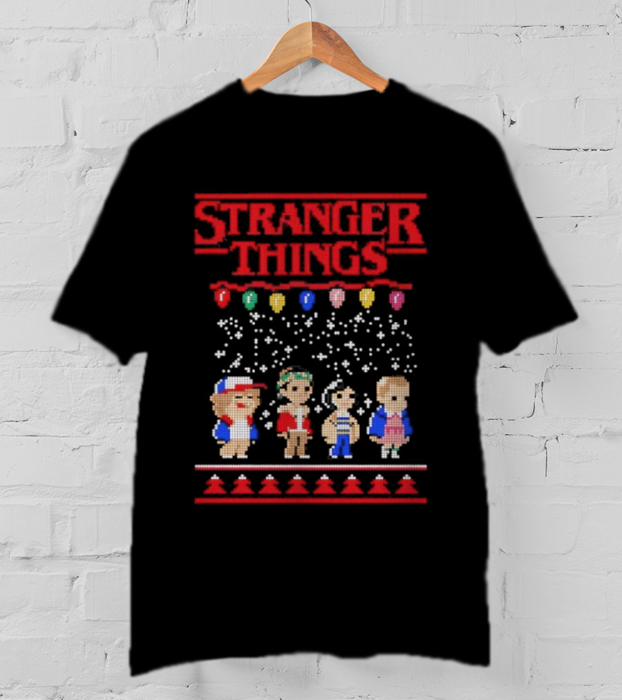 Stranger Things Christmas Characters Pixel Art Holiday Sweater Theme T-Shirt