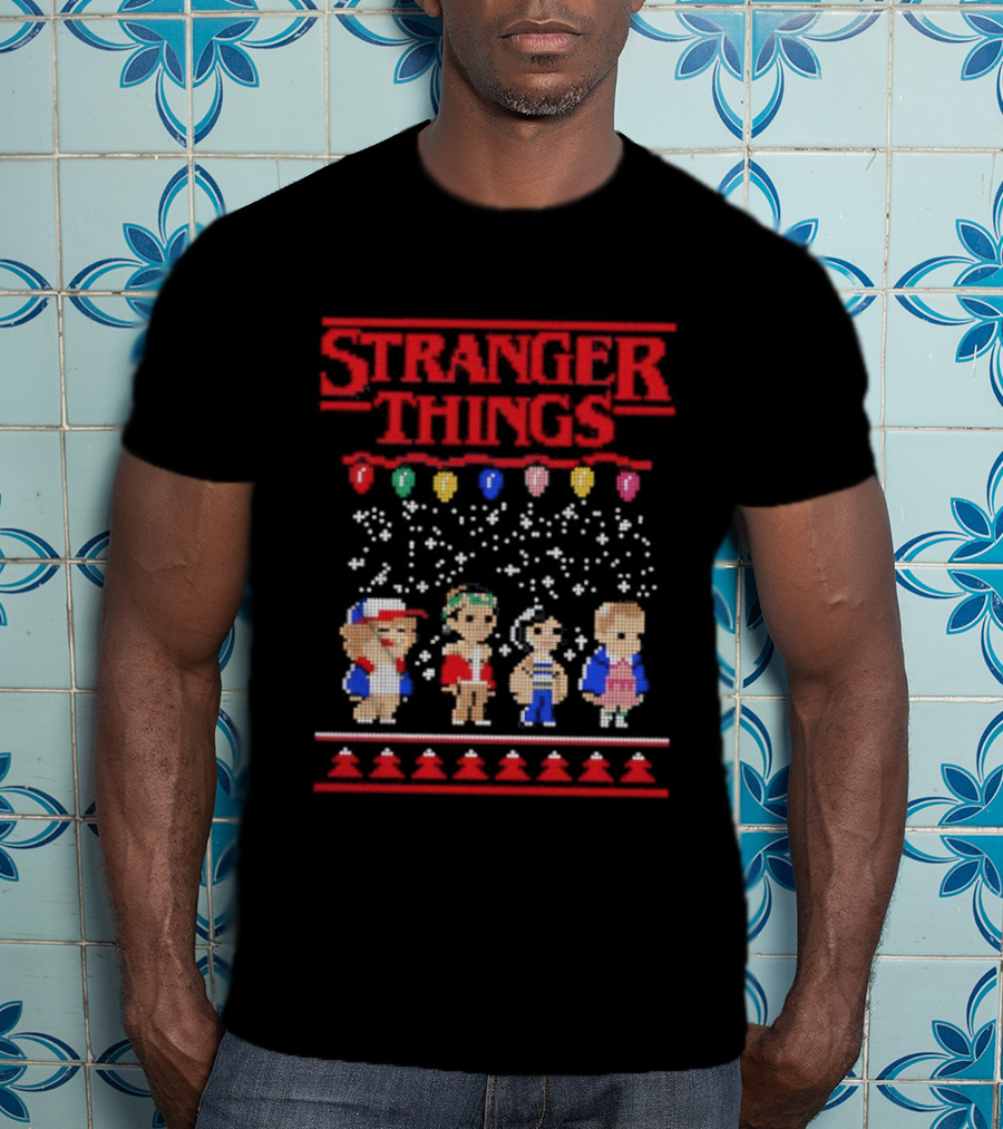 Stranger Things Christmas Characters Pixel Art Holiday Sweater Theme T-Shirt