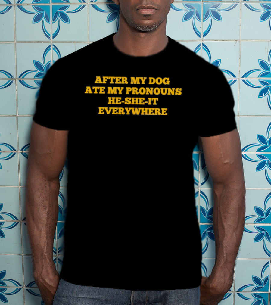 After My Dog Ate My Pronouns He She It Everywhere T-Shirt