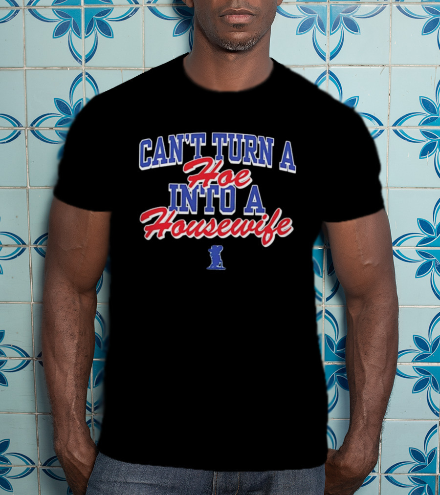 Can't Turn A Hoe Into A Housewife Bold Red Blue Text T-Shirt