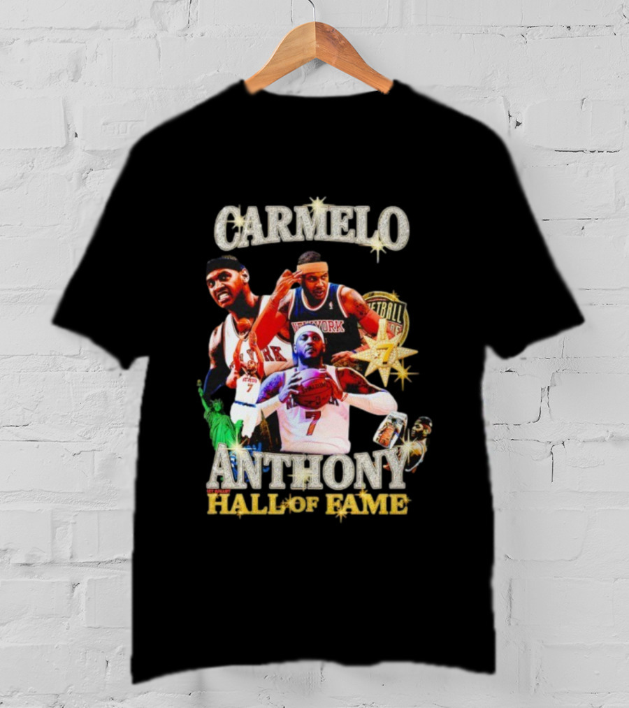 Carmelo Anthony Hall Of Fame New York Knicks Basketball Legend Statue Of Liberty 7 Star Player T-Shirt