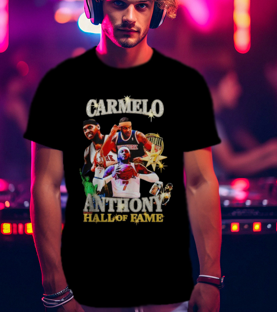 Carmelo Anthony Hall Of Fame New York Knicks Basketball Legend Statue Of Liberty 7 Star Player T-Shirt