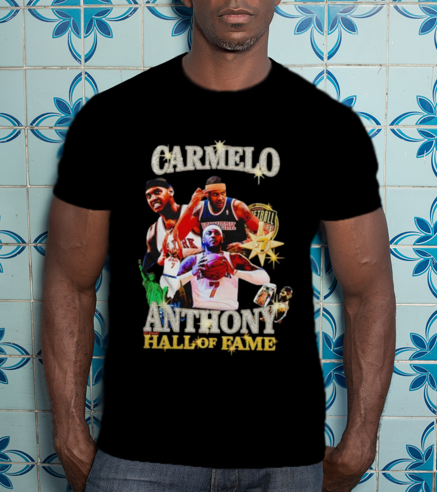 Carmelo Anthony Hall Of Fame New York Knicks Basketball Legend Statue Of Liberty 7 Star Player T-Shirt