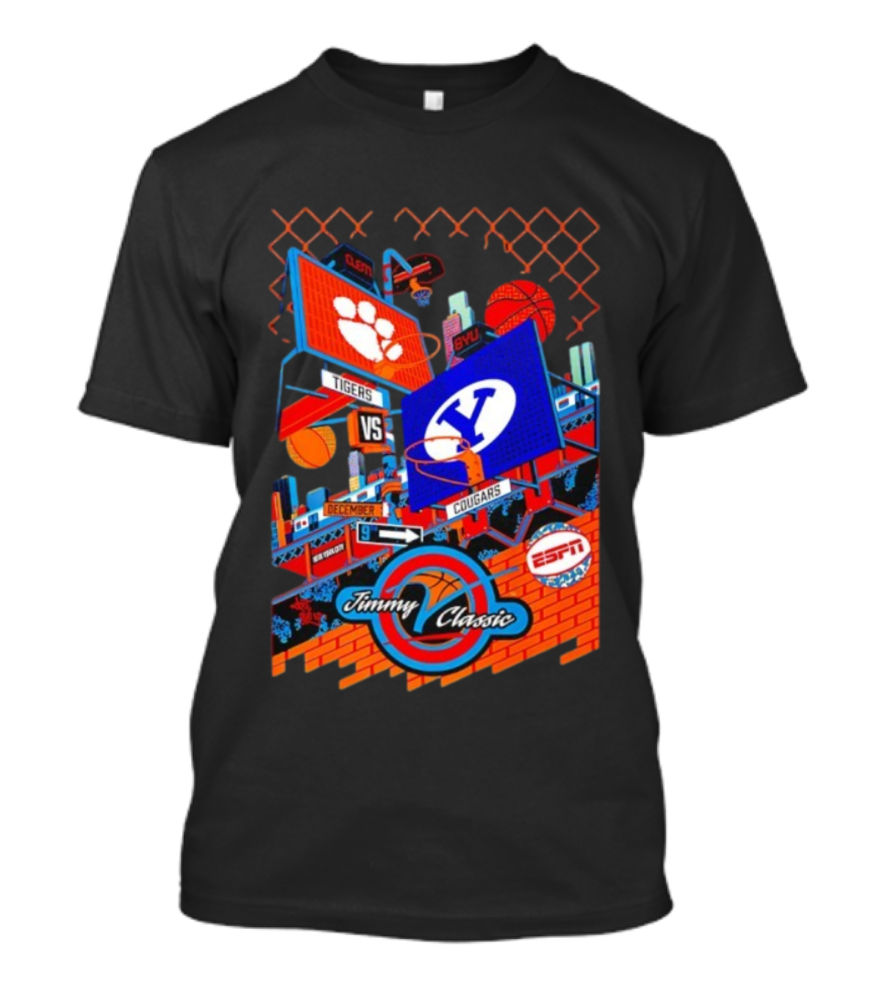 Clemson Vs BYU Tigers Cougars Jimmy V Classic December 9 ESPN T-Shirt