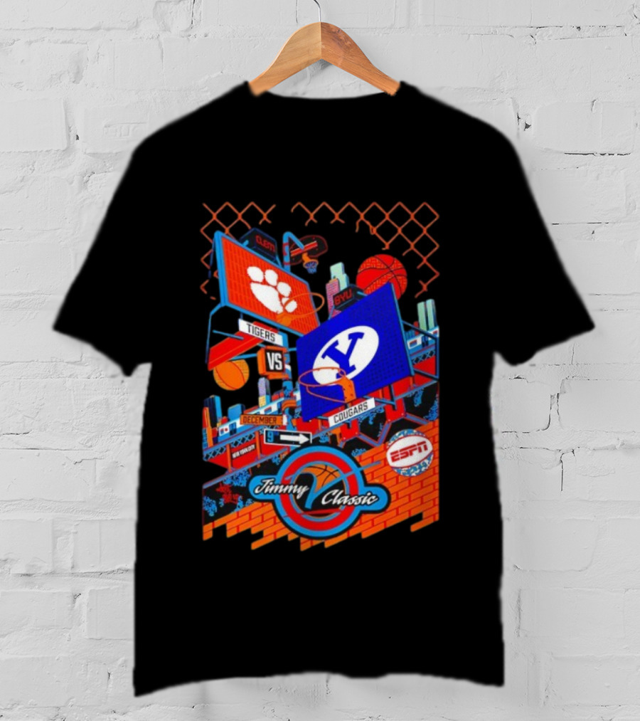 Clemson Vs BYU Tigers Cougars Jimmy V Classic December 9 ESPN T-Shirt