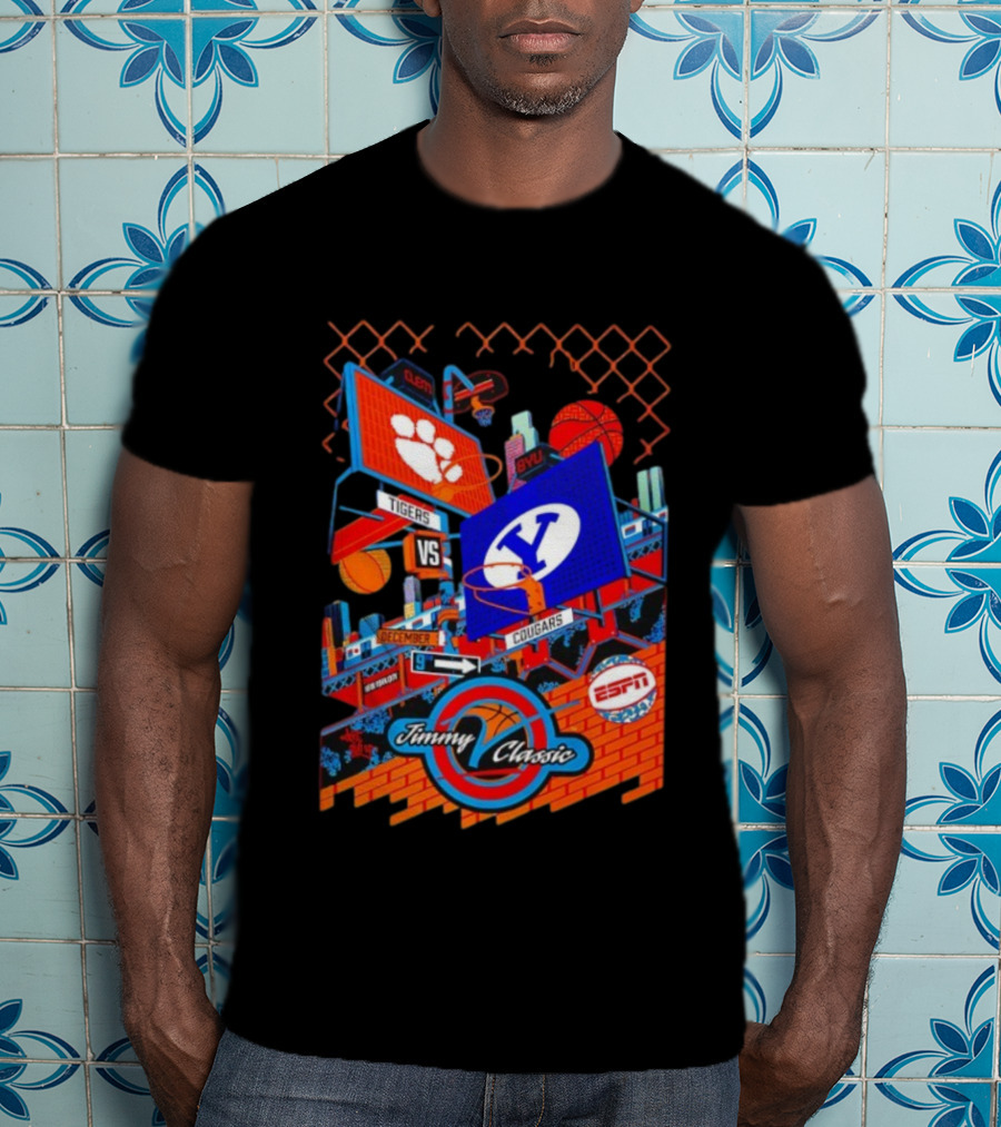Clemson Vs BYU Tigers Cougars Jimmy V Classic December 9 ESPN T-Shirt