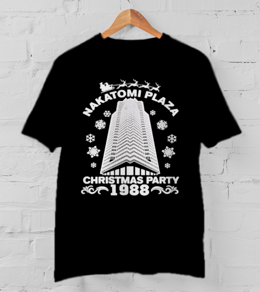 ```Die Hard Nakatomi Plaza Christmas Party 1988 Santa Sleigh Snowflakes Building``` T-Shirt
