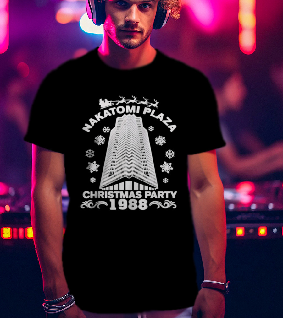 ```Die Hard Nakatomi Plaza Christmas Party 1988 Santa Sleigh Snowflakes Building``` T-Shirt