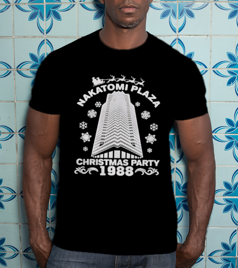 ```Die Hard Nakatomi Plaza Christmas Party 1988 Santa Sleigh Snowflakes Building``` T-Shirt
