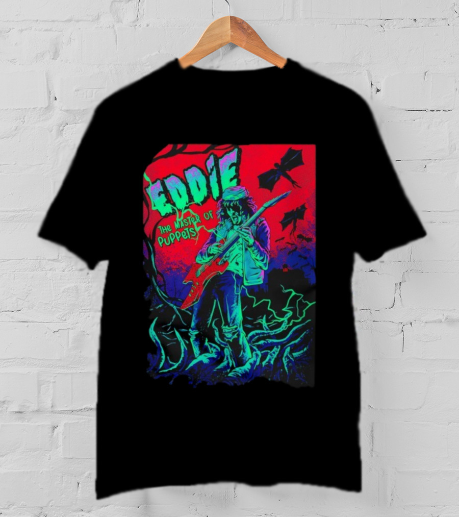 Eddie The Master Of Puppets Vintage Style Electric Guitar Player With Bats T-Shirt