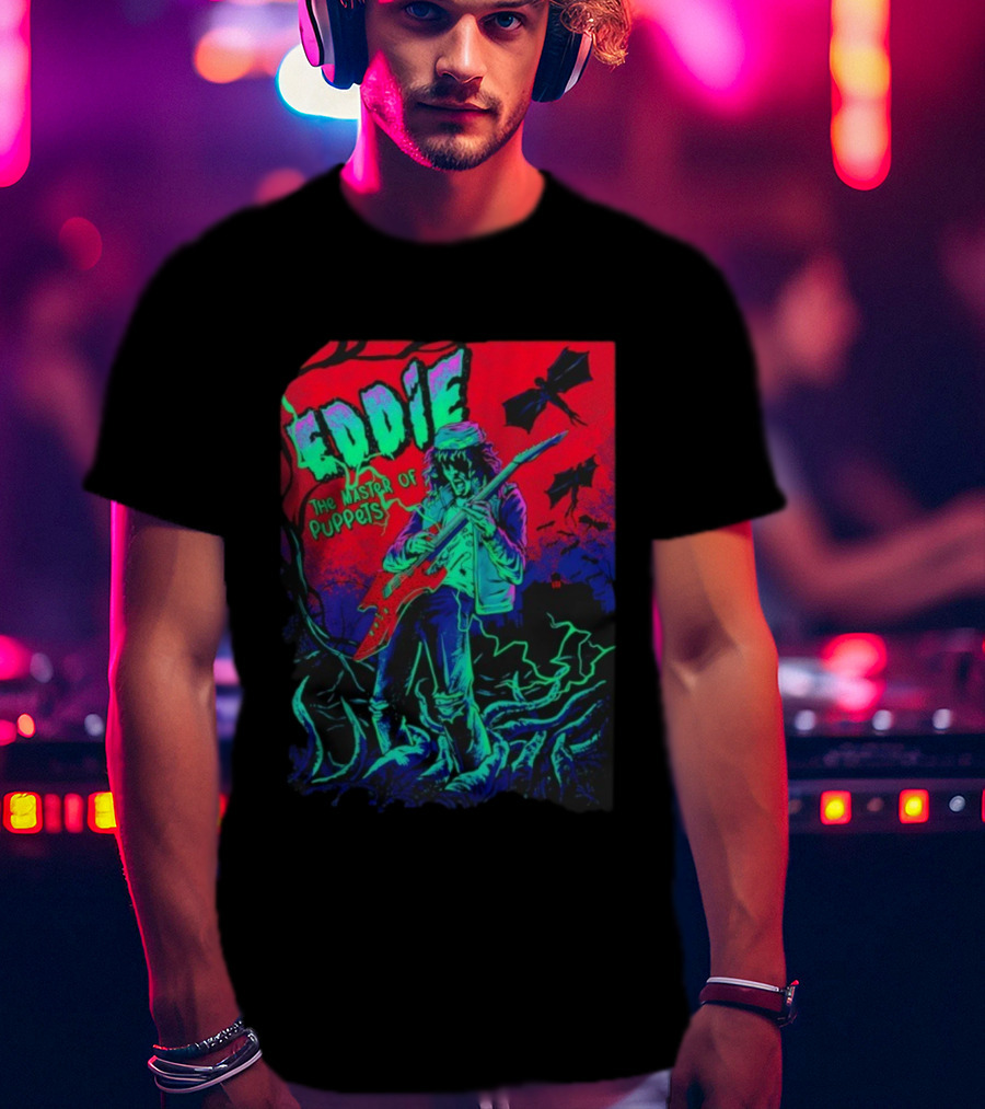 Eddie The Master Of Puppets Vintage Style Electric Guitar Player With Bats T-Shirt