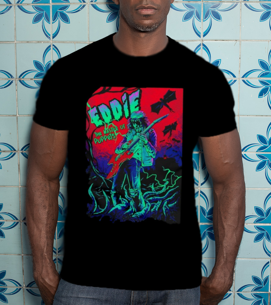 Eddie The Master Of Puppets Vintage Style Electric Guitar Player With Bats T-Shirt