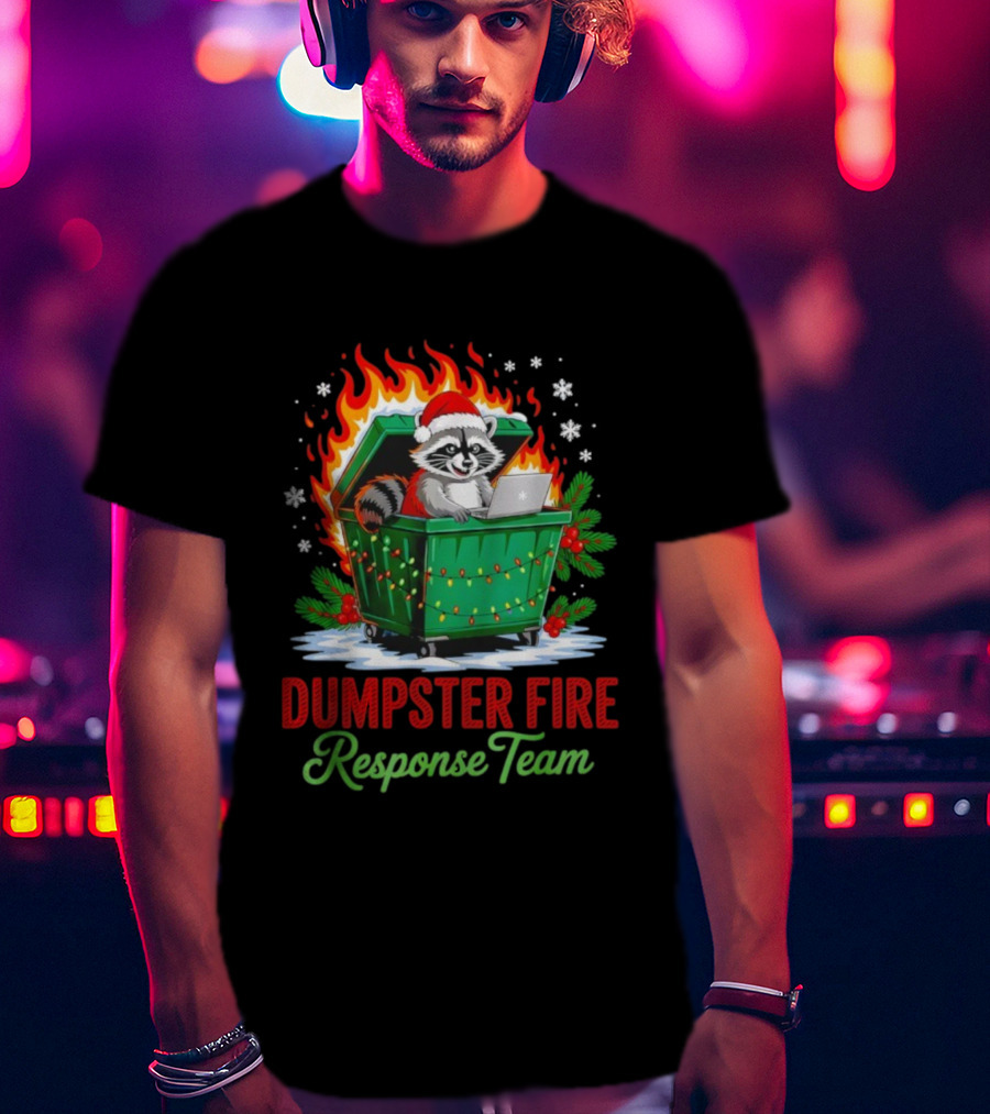 Dumpster Fire Response Team Raccoon Christmas Leader T-Shirt