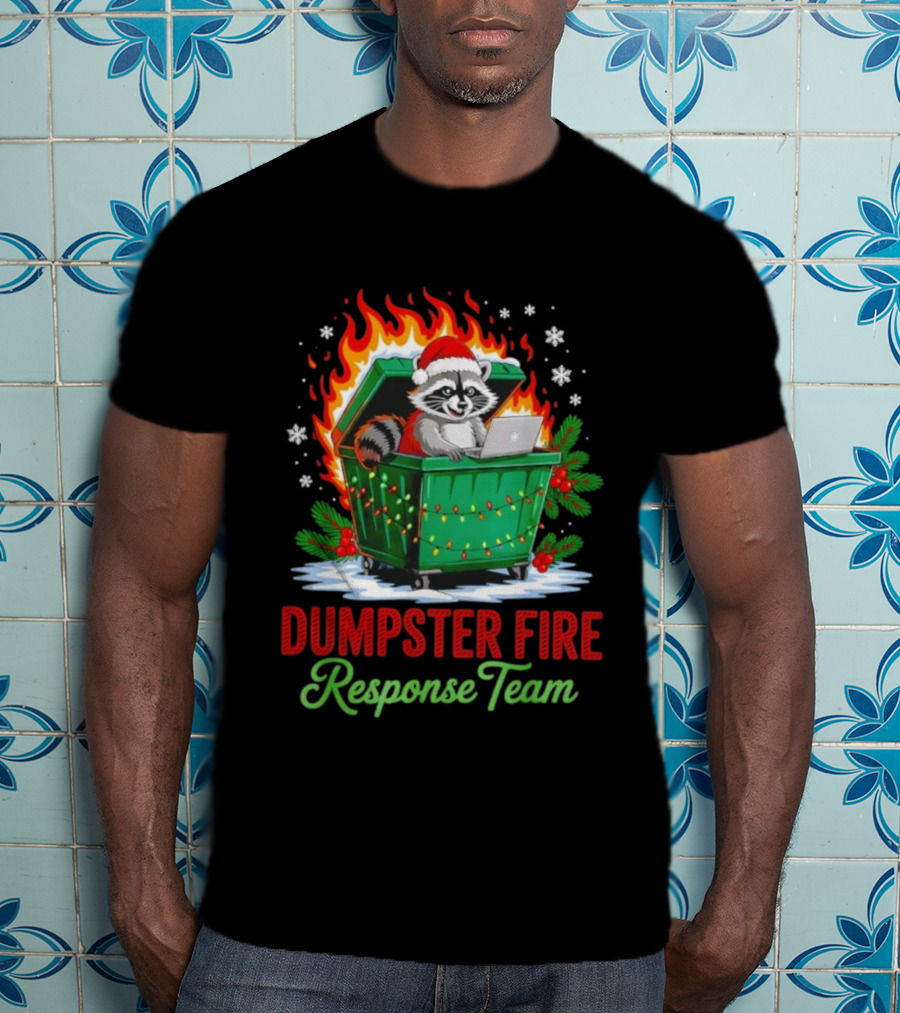 Dumpster Fire Response Team Raccoon Christmas Leader T-Shirt