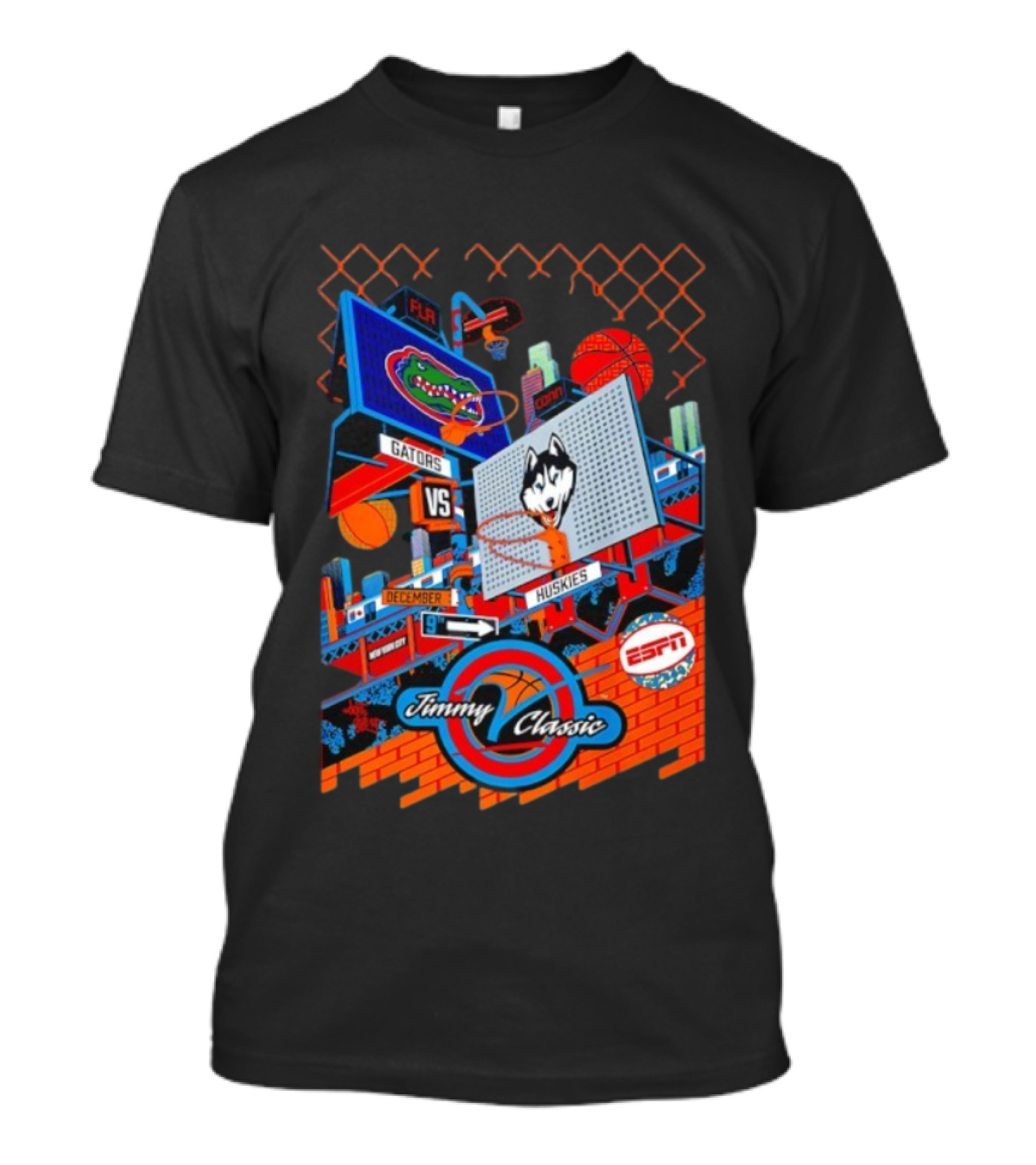 Florida Gators Vs UConn Huskies Jimmy V Classic December 9 ESPN Basketball Event T-Shirt