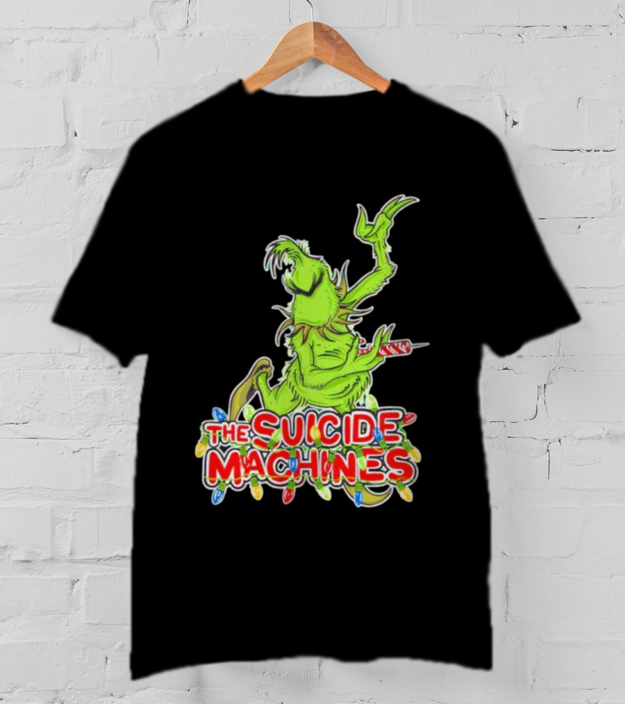 The Suicide Machines Grinch Holding Candy Cane With Christmas Lights T-Shirt