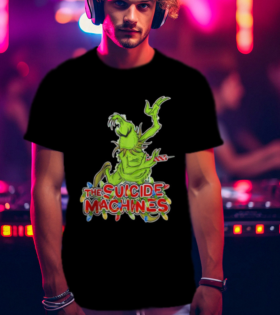 The Suicide Machines Grinch Holding Candy Cane With Christmas Lights T-Shirt