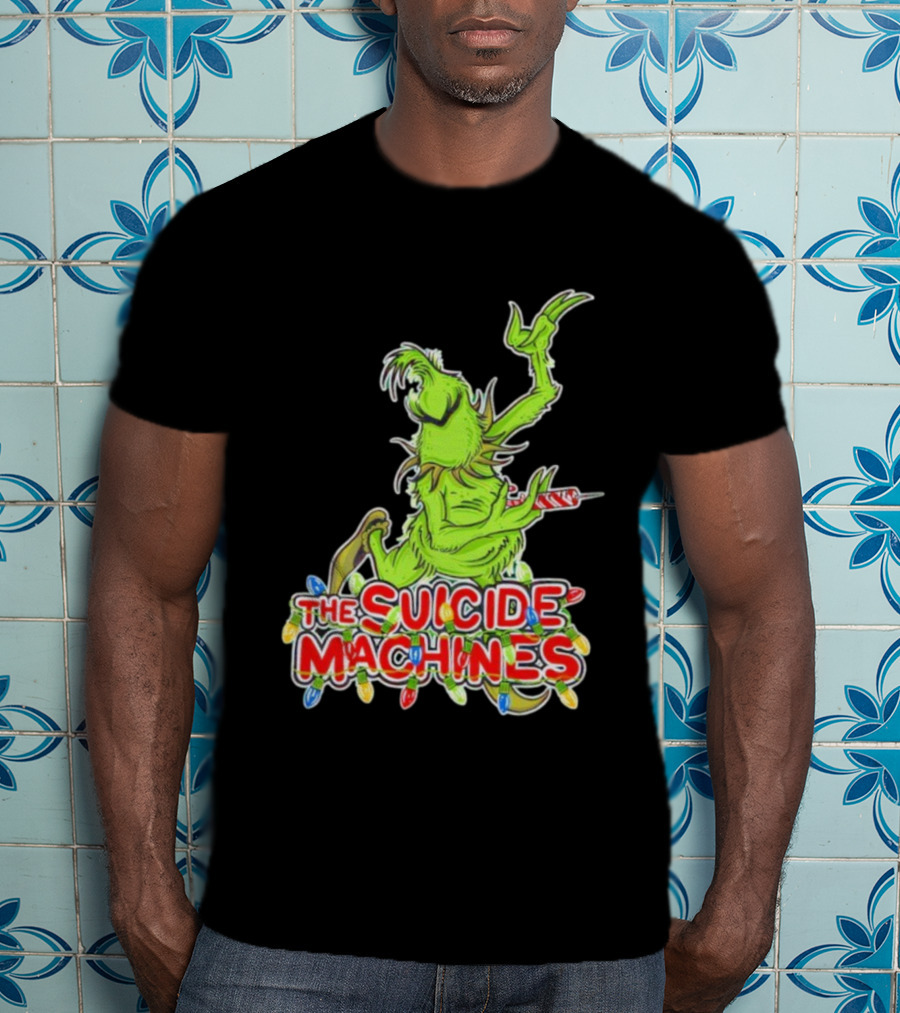 The Suicide Machines Grinch Holding Candy Cane With Christmas Lights T-Shirt
