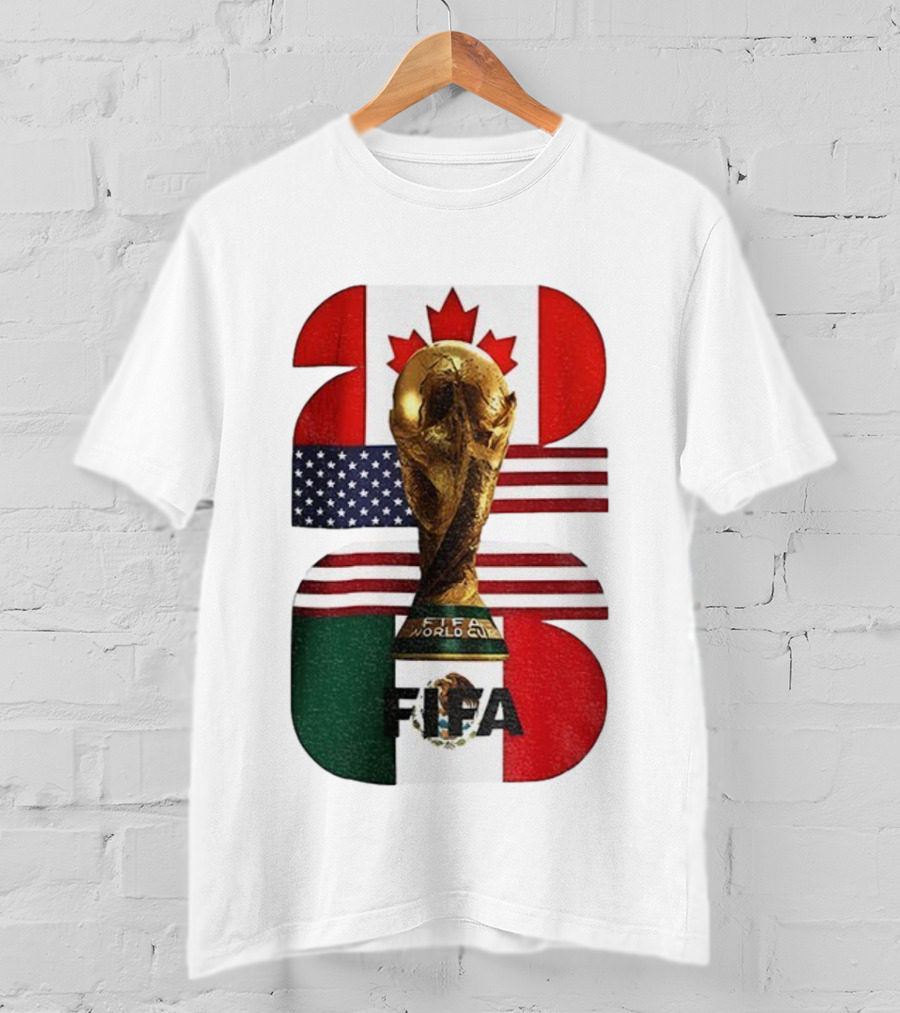FIFA World Cup 2026 Canada USA Mexico Trophy Flags T-Shirt