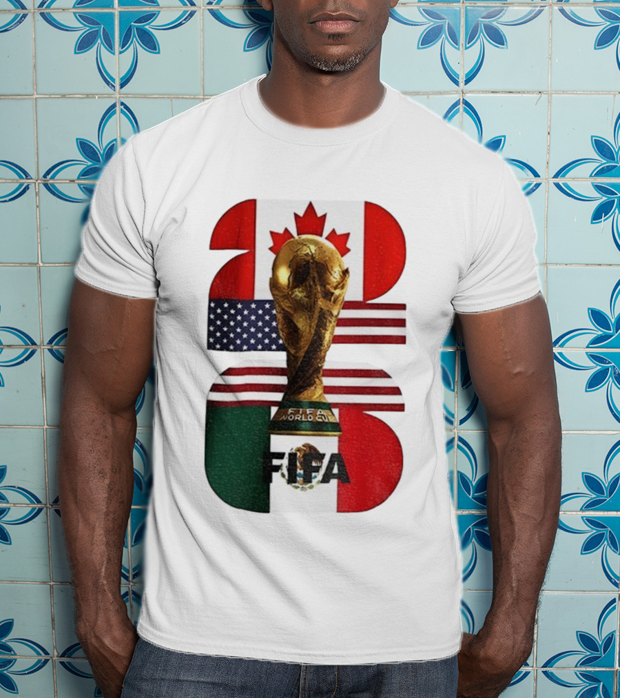 FIFA World Cup 2026 Canada USA Mexico Trophy Flags T-Shirt